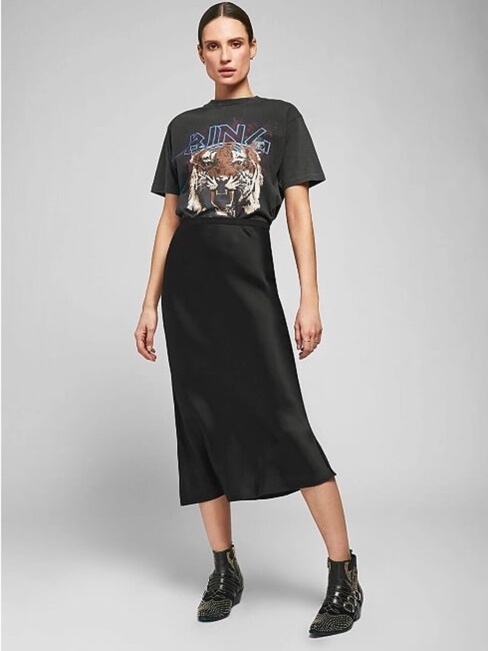 ANINE BING Bar Midi Skirt Black 100% Silk  M NWT Quiet Elegance Minimalist Chic